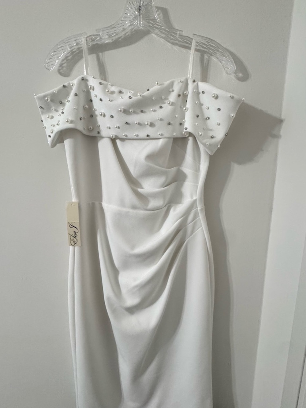 Eliza J White Strapless Beaded Midi Dress